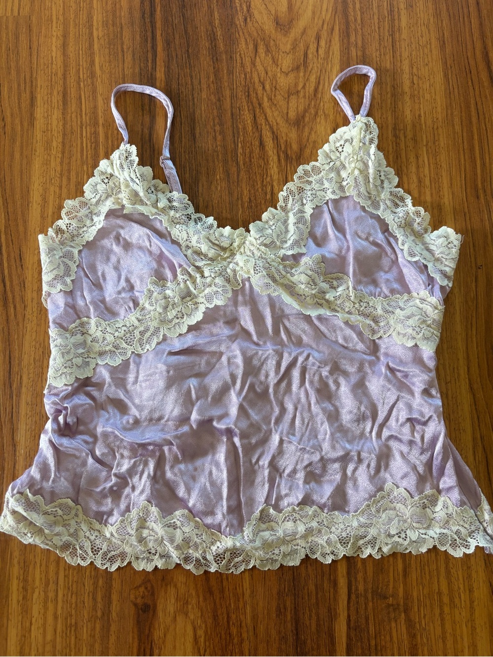 PacSun Lilac Satin Lace-Trim Cami Tank - Cream Lace
